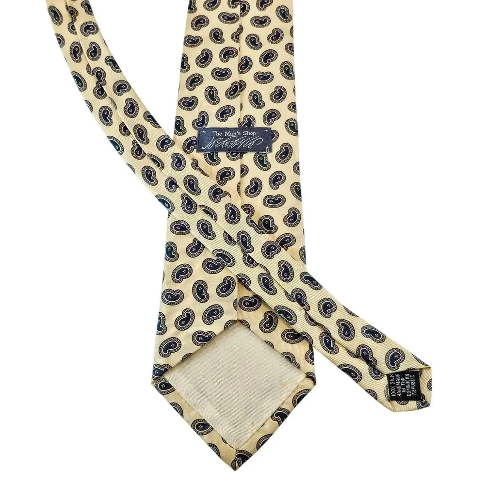 The Man’s Shop Necktie Ivory Blue Paisley 100% Silk Handmade Dominican Republic